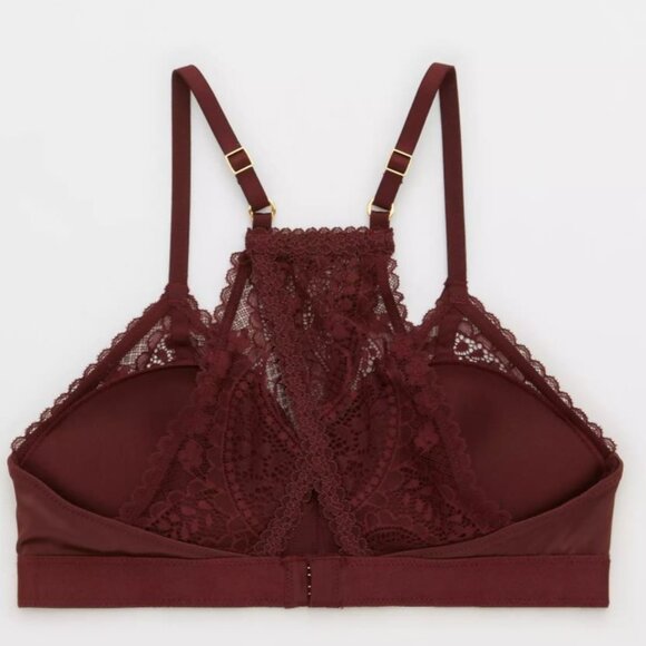 Aerie Dark Red Burgandy Real Power Wireless Push Up Paisley Lace Bra Size 32C - Picture 5 of 5
